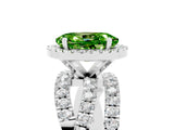 Silver Oval Cut Peridot Halo Ring with Round Split Shank and Prong Setting_83
