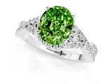 Silver Oval Cut Peridot  Halo Twist Band Solitaire Prong Setting Ring_13
