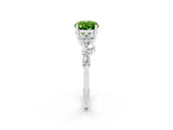 Silver Oval Cut Peridot Scattered Round Accent Ring with Prong Setting_32