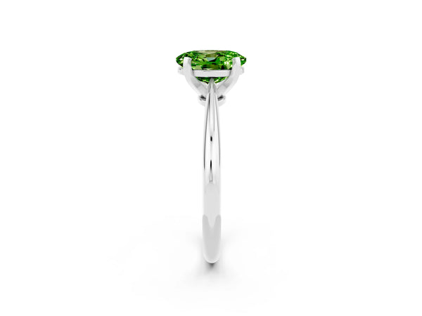 Silver Oval Cut Peridot Solitaire Engagement Ring with Classic Band and Four-Prong Setting