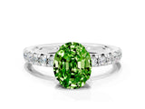 Silver Oval Cut Peridot Solitaire Pavé Engagement Ring with Round Band and Prong Setting_90