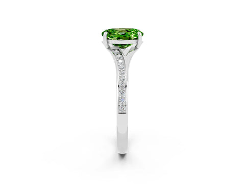 Silver Oval Cut Peridot Solitaire Ring with Pavé Band and Prong Setting_14