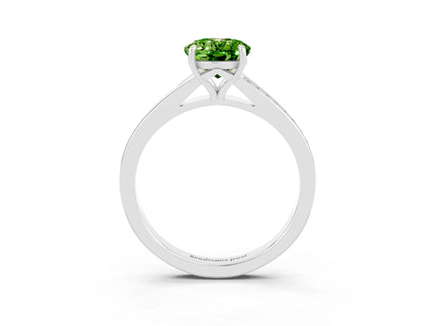 Silver Oval Cut Peridot Solitaire Ring with Pavé Band and Prong Setting_15