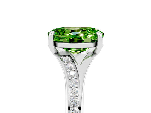 Silver Oval Cut Peridot Solitaire Ring with Pavé Band and Prong Setting_17