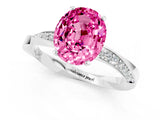 Silver Oval Cut Pink Sapphire Engagement Ring with Side Stone Accents and Four-Prong Setting_13