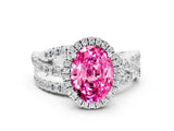 Silver Oval Cut Pink Sapphire Halo Ring with Round Split Shank and Prong Setting_78