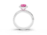 Silver Oval Cut Pink Sapphire Halo Ring with Round Split Shank and Prong Setting_81