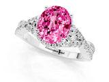 Silver Oval Cut Pink Sapphire  Halo Twist Band Solitaire Prong Setting Ring_13