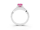 Silver Oval Cut Pink Sapphire  Halo Twist Band Solitaire Prong Setting Ring_15