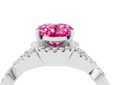 Silver Oval Cut Pink Sapphire  Halo Twist Band Solitaire Prong Setting Ring_16