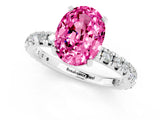 Silver Oval Cut Pink Sapphire Pavé Solitaire Ring with Round Band and Prong Setting_43