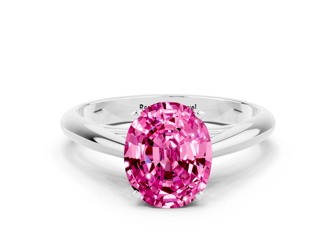 Silver Oval Cut Pink Sapphire Solitaire Engagement Ring with Cathedral Setting and Four-Prong Mount_12