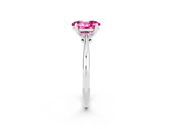 Silver Oval Cut Pink Sapphire Solitaire Engagement Ring with Classic Band and Four-Prong Setting