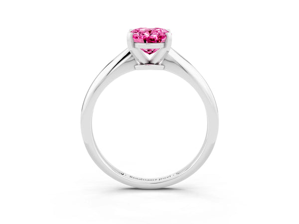 Silver Oval Cut Pink Sapphire Solitaire Engagement Ring with Classic Band and Four-Prong Setting