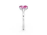 Silver Oval Cut Pink Sapphire Solitaire Ring with Flower Prong Setting and Classic Band_3