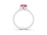 Silver Oval Cut Pink Sapphire Solitaire Ring with Flower Prong Setting and Classic Band_4
