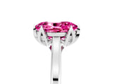 Silver Oval Cut Pink Sapphire Solitaire Ring with Flower Prong Setting and Classic Band_6