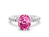 Silver Oval Cut Pink Sapphire Solitaire Ring with Round  Pavé Band and Four-Prong Setting_24