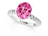 Silver Oval Cut Pink Sapphire Solitaire Ring with Round  Pavé Band and Four-Prong Setting_25