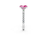 Silver Oval Cut Pink Sapphire Solitaire Ring with Round  Pavé Band and Four-Prong Setting_26