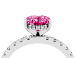 Silver Oval Cut Pink Sapphire Solitaire Ring with Round  Pavé Band and Four-Prong Setting_28