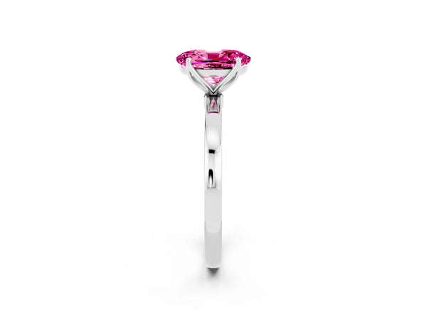 Sterling Silver Oval Lab-Grown Pink Sapphire Solitaire Engagement Ring with Thin Band