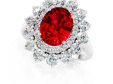 Silver Oval Cut Ruby Floral Double Halo Engagement Ring with Prong Setting_192