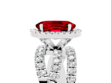 Silver Oval Cut Ruby Halo Ring with Round Split Shank and Prong Setting_72