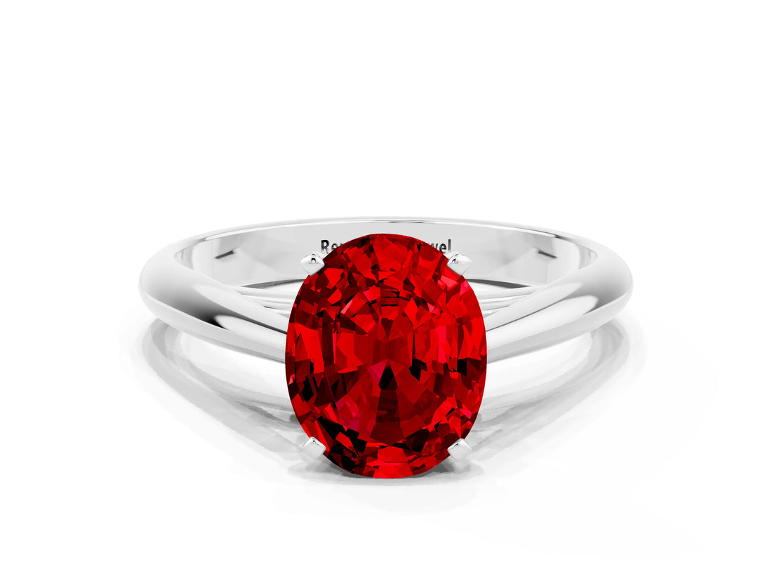 Silver Oval Cut Ruby Solitaire Engagement Ring with Cathedral Setting and Four-Prong Mount_12