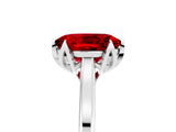 Silver Oval Cut Ruby Solitaire Ring with Flower Prong Setting and Classic Band_5