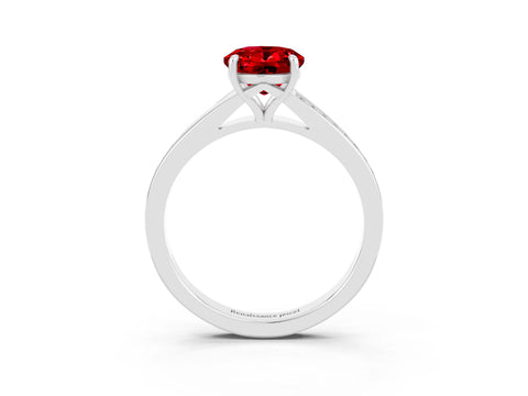 Silver Oval Cut Ruby Solitaire Ring with Pavé Band and Prong Setting_15