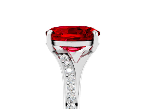 Silver Oval Cut Ruby Solitaire Ring with Pavé Band and Prong Setting_17
