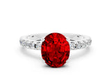 Silver Oval Cut Ruby Solitaire Ring with Round  Pavé Band and Four-Prong Setting_24