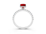 Silver Oval Cut Ruby Solitaire Ring with Round  Pavé Band and Four-Prong Setting_27