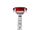 Silver Oval Cut Ruby Solitaire Ring with Round  Pavé Band and Four-Prong Setting_29