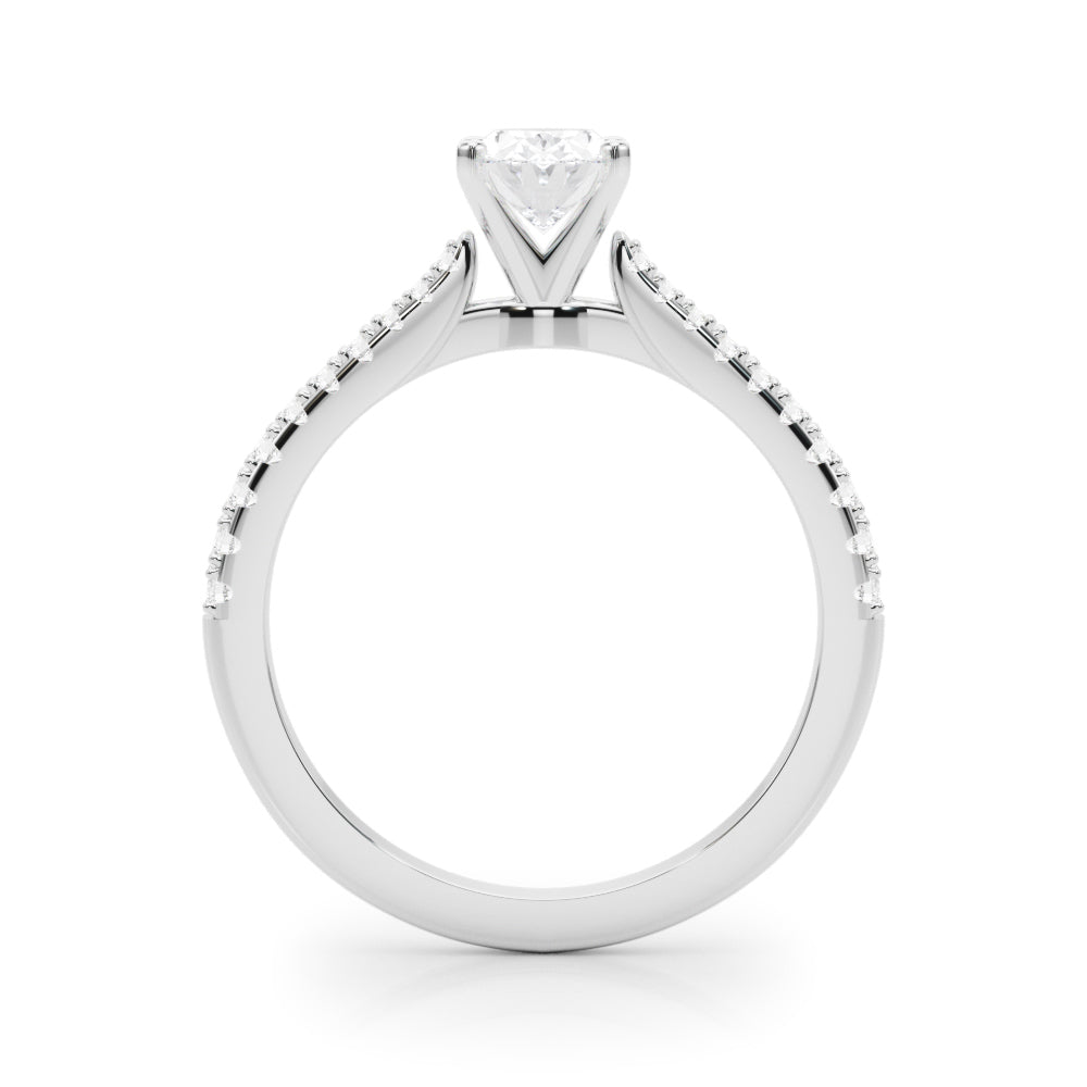 Silver Oval Cut Solitaire Diamond Engagement Ring with Pave Band and Four-Prong Setting 1
