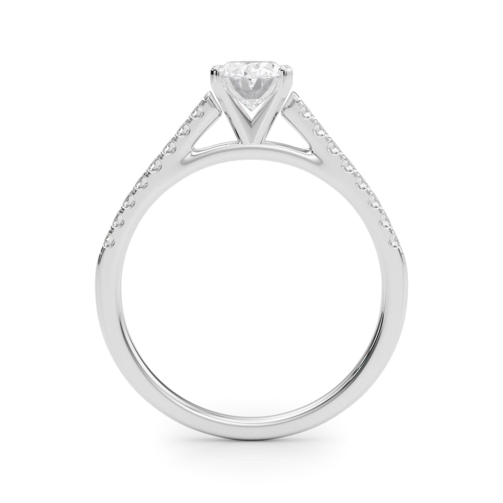 Silver Oval Cut Solitaire Diamond Ring with Pave Band and Four-Prong Setting 1