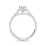Silver Oval Cut Solitaire Diamond Ring with Pave Band and Four-Prong Setting 1