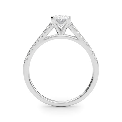 Silver Oval Cut Solitaire Diamond Ring with Pave Band and Four-Prong Setting 1