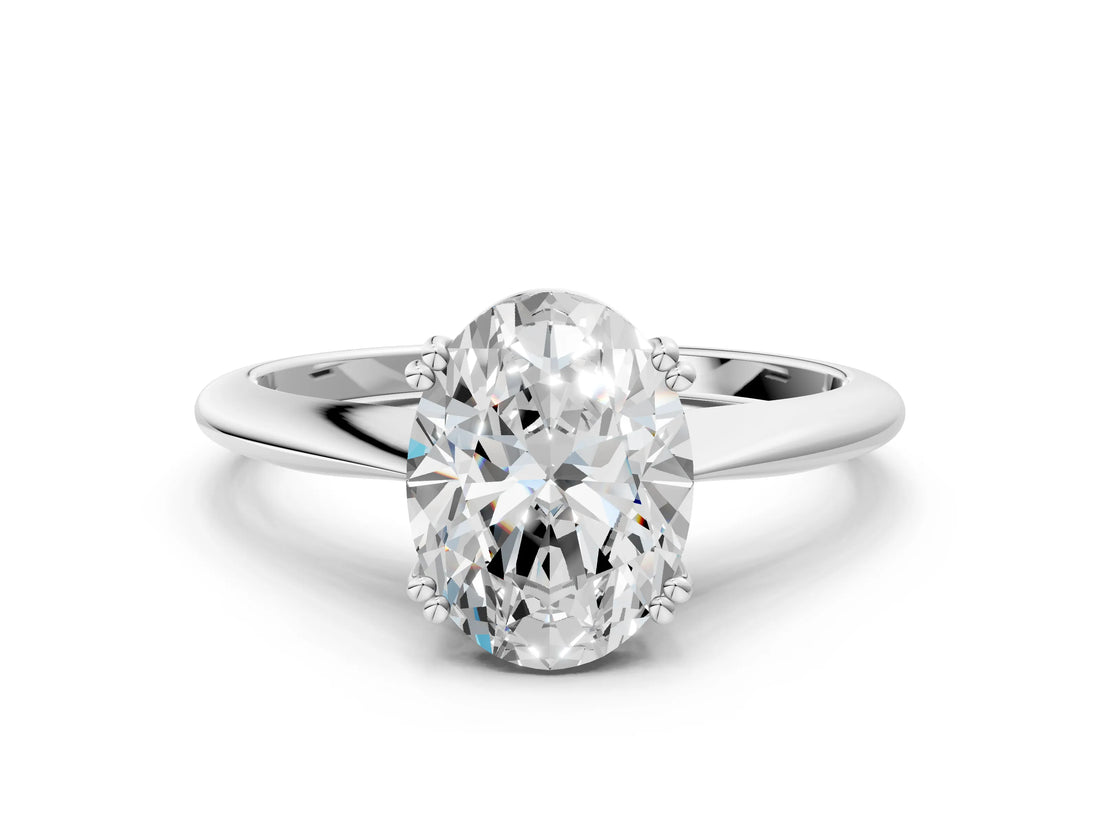 Silver Oval Cut Solitaire Diamond Ring with Six-Prong Setting and Classic Band_6
