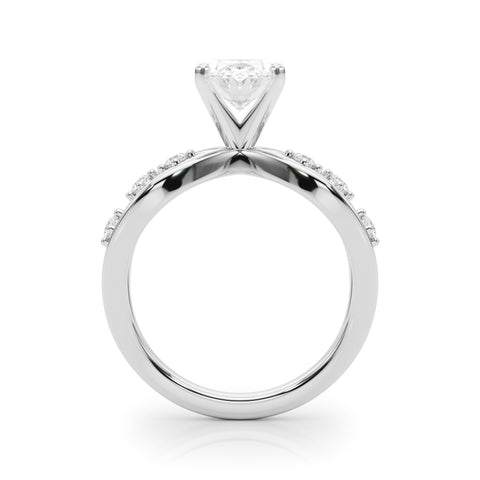 Silver Oval Cut Solitaire Diamond with Side Stones on Criss-Cross Band and Four-Prong Setting 1