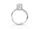 Silver Oval Cut Solitaire Split Shank Pave Diamond Engagement Ring with Four-Prong Setting_16