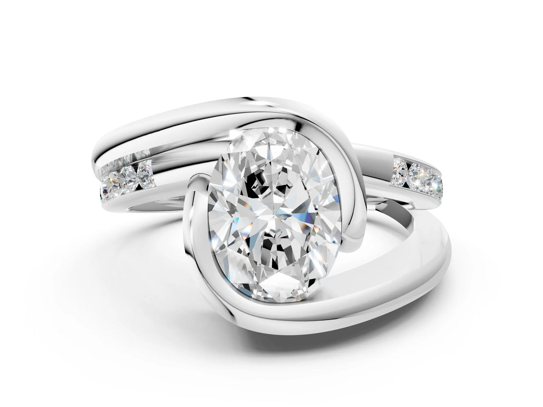Silver Oval Cut Solitaire Tension-Set Diamond Split Shank Ring_25