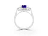 Silver Oval Cut Tanzanite Floral Double Halo Engagement Ring with Prong Setting_147