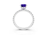 Silver Oval Cut Tanzanite Pavé Solitaire Ring with Round Band and Prong Setting_45