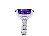 Silver Oval Cut Tanzanite Pavé Solitaire Ring with Round Band and Prong Setting_47