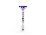 Silver Oval Cut Tanzanite Solitaire Pavé Engagement Ring with Round Band and Prong Setting_86