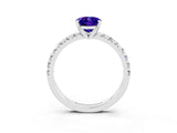 Silver Oval Cut Tanzanite Solitaire Pavé Engagement Ring with Round Band and Prong Setting_87