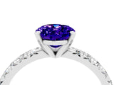 Silver Oval Cut Tanzanite Solitaire Pavé Engagement Ring with Round Band and Prong Setting_88
