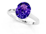 Silver Oval Cut Tanzanite Solitaire Ring with Flower Prong Setting and Classic Band_1